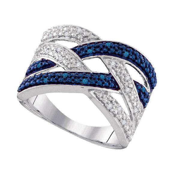 Sterling Silver Womens Round Blue Color Enhanced Diamond Band Ring 1/10 Cttw