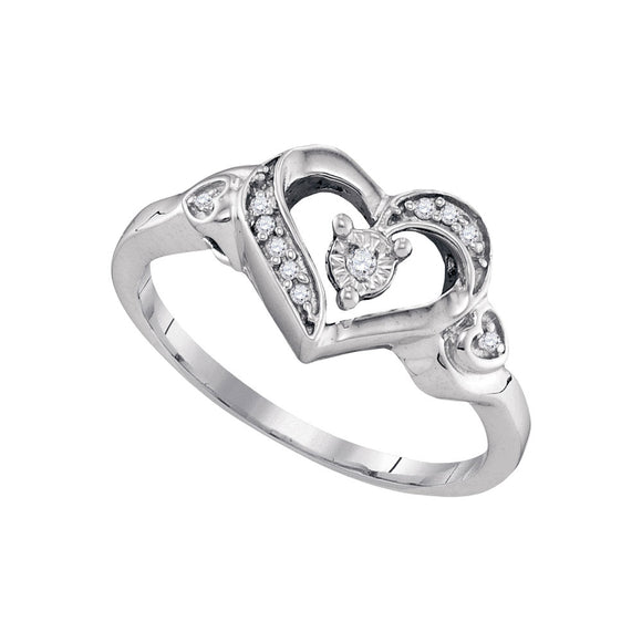 Sterling Silver Womens Round Diamond Solitaire Heart Ring 1/20 Cttw
