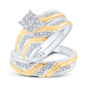 10kt Two-tone Gold His Hers Round Diamond Cluster Matching Wedding Set 1/3 Cttw