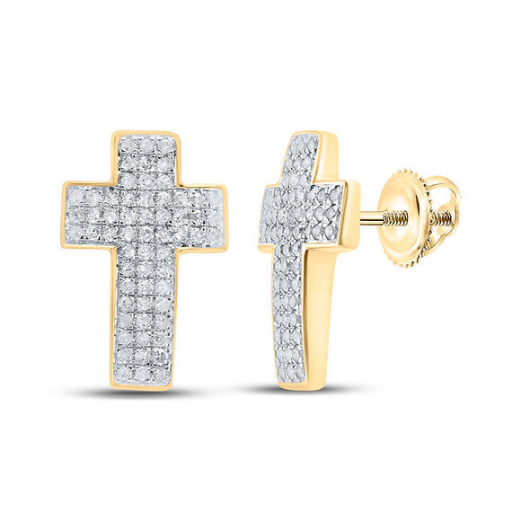 10kt Yellow Gold Round Diamond Cross Earrings 1/2 Cttw