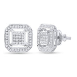 Sterling Silver Round Diamond Square Earrings 1/4 Cttw