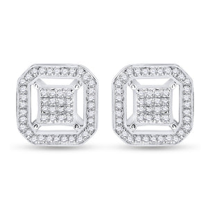 Sterling Silver Round Diamond Square Earrings 1/4 Cttw