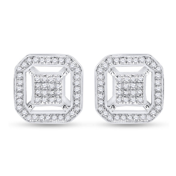 Sterling Silver Round Diamond Square Earrings 1/4 Cttw