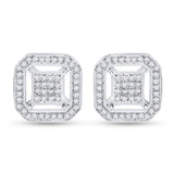 Sterling Silver Round Diamond Square Earrings 1/4 Cttw