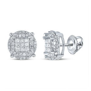 10kt White Gold Round Diamond Cluster Earrings 1/4 Cttw