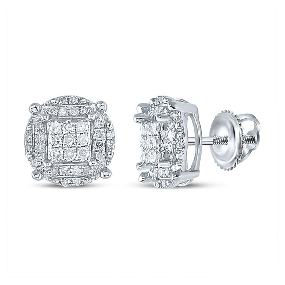 10kt White Gold Round Diamond Cluster Earrings 1/4 Cttw