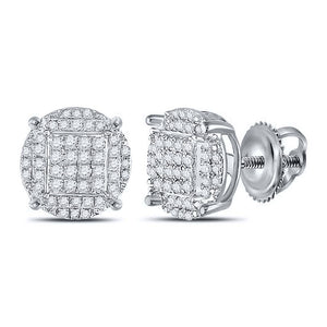 Sterling Silver Round Diamond Cluster Earrings 1/2 Cttw
