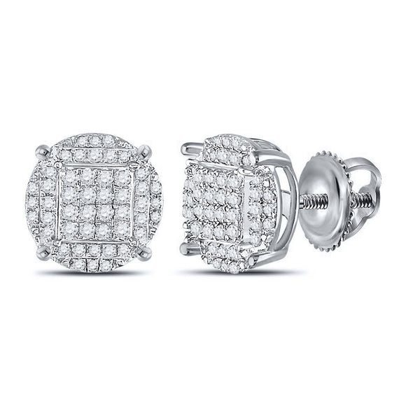 Sterling Silver Round Diamond Cluster Earrings 1/2 Cttw