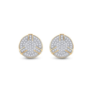 Yellow-tone Sterling Silver Round Diamond 3D Disk Circle Earrings 1/4 Cttw