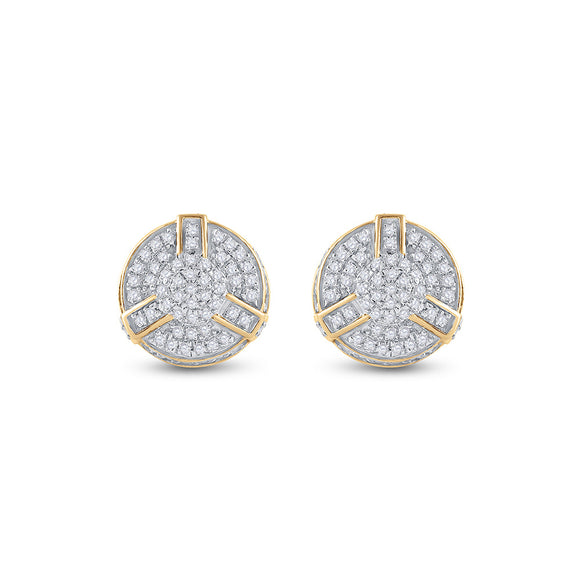 Yellow-tone Sterling Silver Round Diamond 3D Disk Circle Earrings 1/4 Cttw