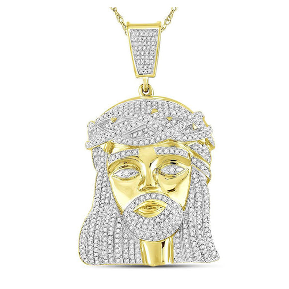 10kt Yellow Gold Mens Round Diamond Jesus Charm Pendant 1-7/8 Cttw