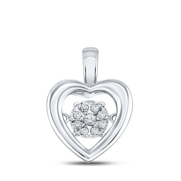 10kt White Gold Womens Round Diamond Moving Twinkle Heart Pendant 1/20 Cttw