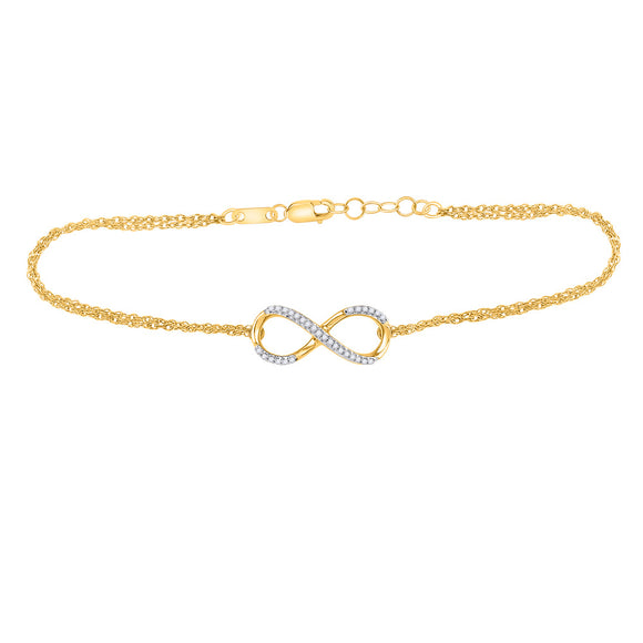 10kt Yellow Gold Womens Round Diamond Infinity Bracelet 1/10 Cttw