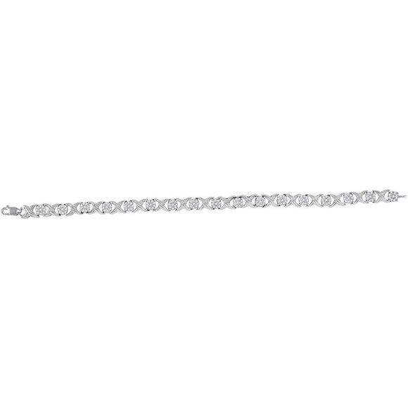 10kt White Gold Womens Round Diamond XOXO Bracelet 1 Cttw