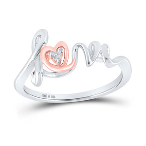 Sterling Silver Womens Round Diamond Love Heart Ring .02 Cttw