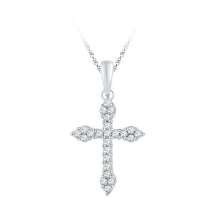 10kt White Gold Womens Round Diamond Cross Crucifix Faith Pendant 1/4 Cttw