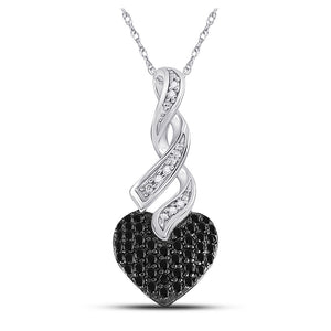 10kt White Gold Womens Round Black Color Enhanced Diamond Heart Pendant 1/3 Cttw