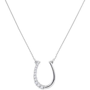 10kt White Gold Womens Round Diamond Horseshoe Pendant Necklace 1/5 Cttw