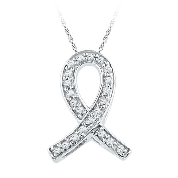 10k White Gold Womens Diamond Ribbon Awareness Symbol Pendant 1/10 Cttw