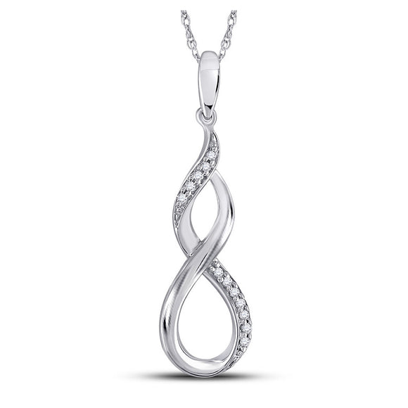 Sterling Silver Womens Round Diamond Vertical Infinity Pendant 1/20 Cttw