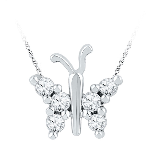 10k White Gold Womens Round Diamond Small Butterfly Bug Insect Pendant 1/5 Cttw