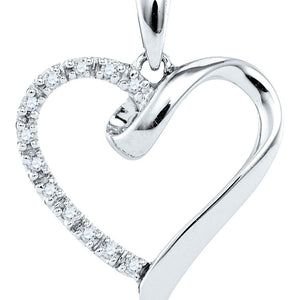 Sterling Silver Womens Round Diamond Heart Pendant 1/20 Cttw