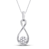 10kt White Gold Womens Round Diamond Infinity Cluster Pendant 1/8 Cttw