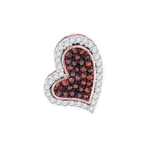 10kt Rose Gold Womens Round Red Color Enhanced Diamond Heart Pendant 1/8 Cttw