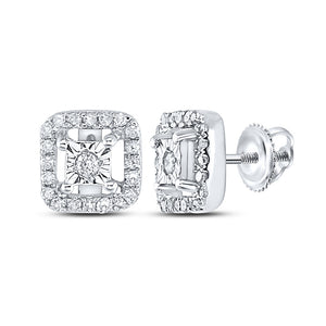 Sterling Silver Womens Round Diamond Square Earrings 1/5 Cttw