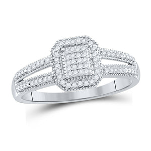 10kt White Gold Womens Round Diamond Square Cluster Ring 1/6 Cttw