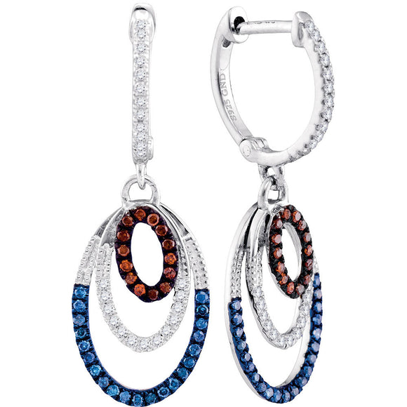 10kt White Gold Womens Round Blue Color Enhanced Diamond Dangle Earrings 1/3 Cttw