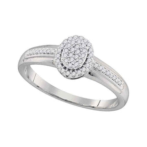 10kt White Gold Womens Round Diamond Oval Cluster Ring 1/6 Cttw