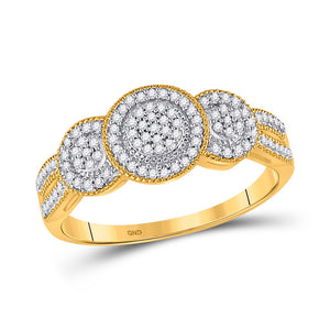 10kt Yellow Gold Womens Round Diamond Triple Cluster Ring 1/6 Cttw
