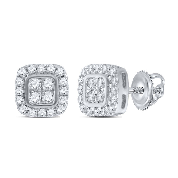 10kt White Gold Womens Round Diamond Square Earrings 1/5 Cttw