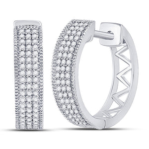 10kt White Gold Womens Round Diamond Triple Row Pave Hoop Earrings 1/3 Cttw