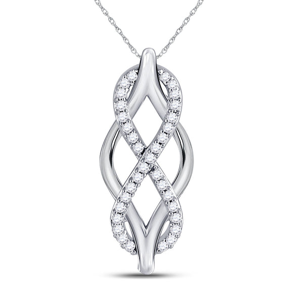 10kt White Gold Womens Round Diamond Vertical Infinity Pendant 1/12 Cttw