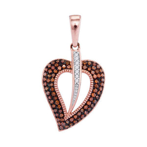 10kt Rose Gold Womens Round Red Color Enhanced Diamond Heart Pendant 1/4 Cttw