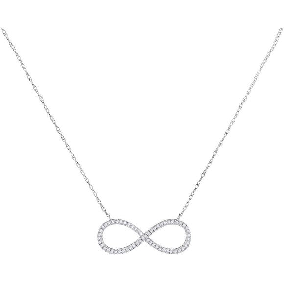 10kt White Gold Womens Round Diamond Infinity Pendant Necklace 1/6 Cttw