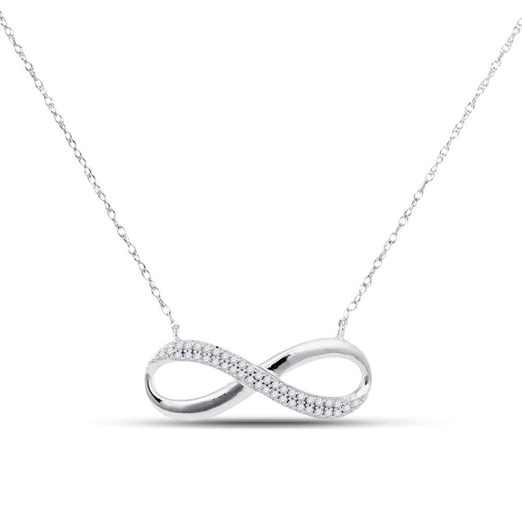 10kt White Gold Womens Round Diamond Infinity Necklace 1/8 Cttw