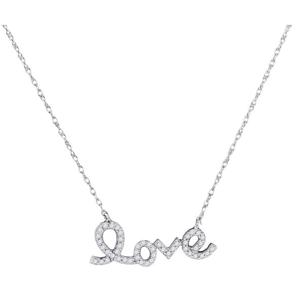 10kt White Gold Womens Round Diamond Love Pendant Necklace 1/6 Cttw
