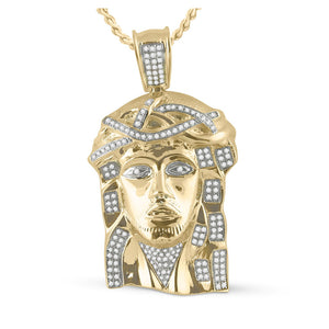 10kt Yellow Gold Mens Round Diamond Jesus Charm Pendant 1/2 Cttw