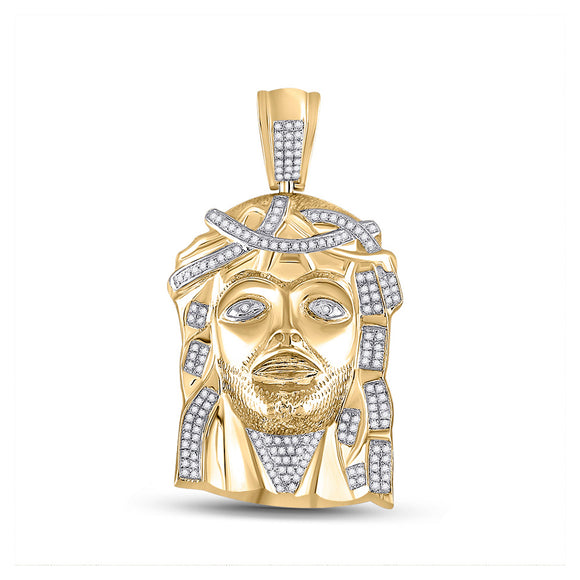 10k Yellow Gold Mens Diamond Jesus Face Charm Pendant 1/2 Cttw