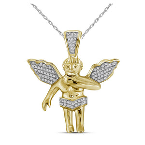 10kt Yellow Gold Mens Round Diamond Angel Charm Pendant 1/6 Cttw