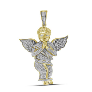10kt Yellow Gold Mens Round Diamond Angel Charm Pendant 1 Cttw