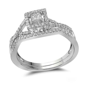 14kt White Gold Princess Diamond Bridal Wedding Ring Band Set 1/3 Cttw