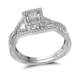14kt White Gold Princess Diamond Bridal Wedding Ring Band Set 1/3 Cttw