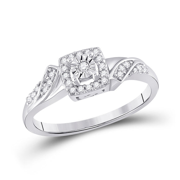 Sterling Silver Womens Round Diamond Square Ring 1/6 Cttw