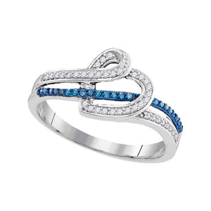 10kt White Gold Womens Round Blue Color Enhanced Diamond Heart Ring 1/5 Cttw