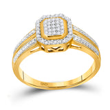 10kt Yellow Gold Round Diamond Square Cluster Bridal Wedding Engagement Ring 1/10 Cttw