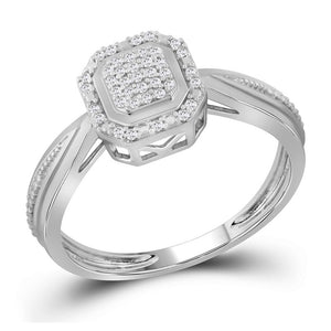 10kt White Gold Womens Round Diamond Square Frame Cluster Tapered Shank Ring 1/10 Cttw